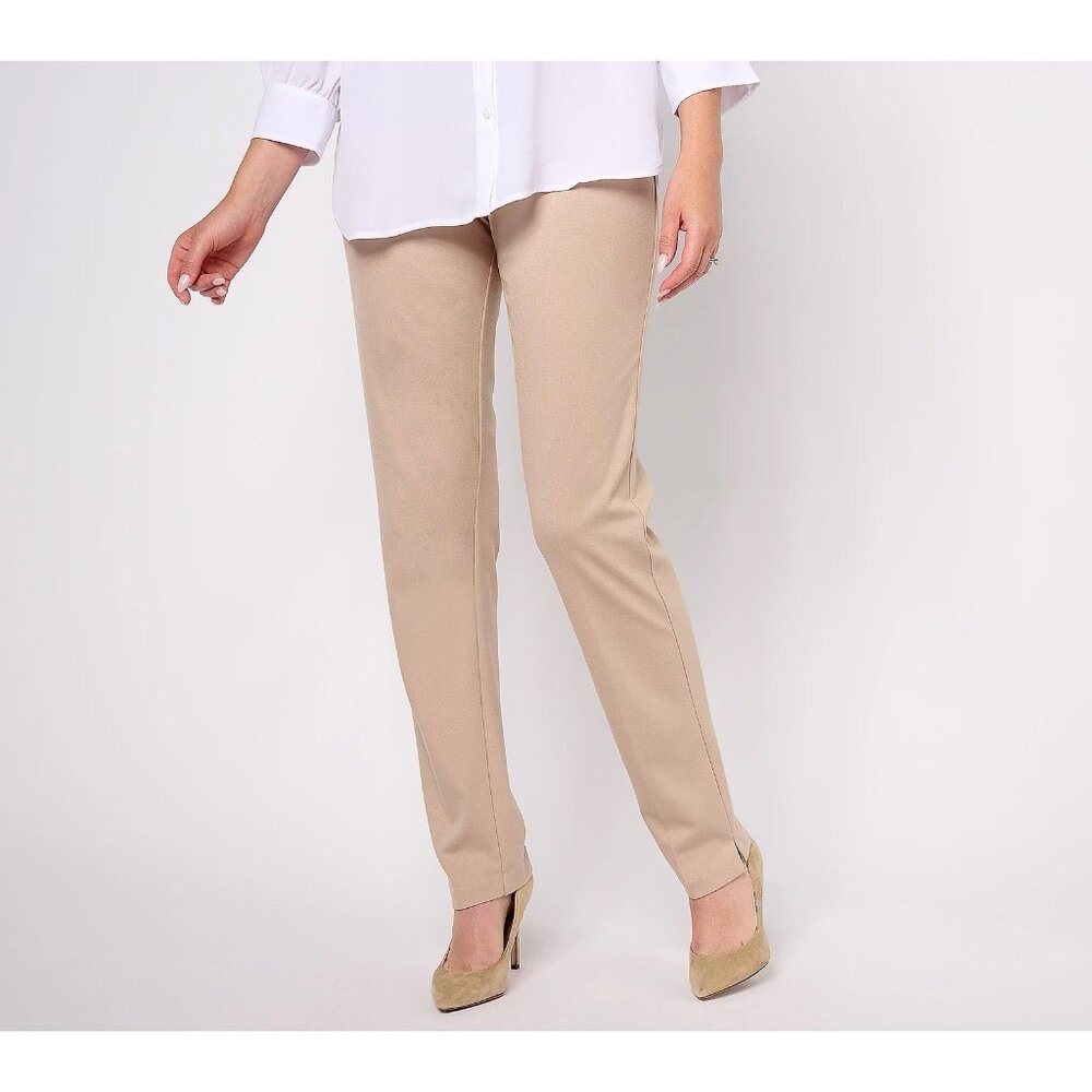 Susan Graver Every Day Supreme Knit Slim Leg Pants Size XL Stone A567192